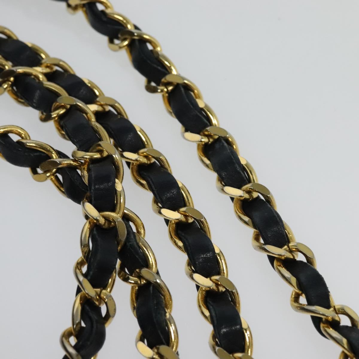 CHANEL Matelasse Chain Shoulder Bag Leather Navy Gold CC Auth 131802