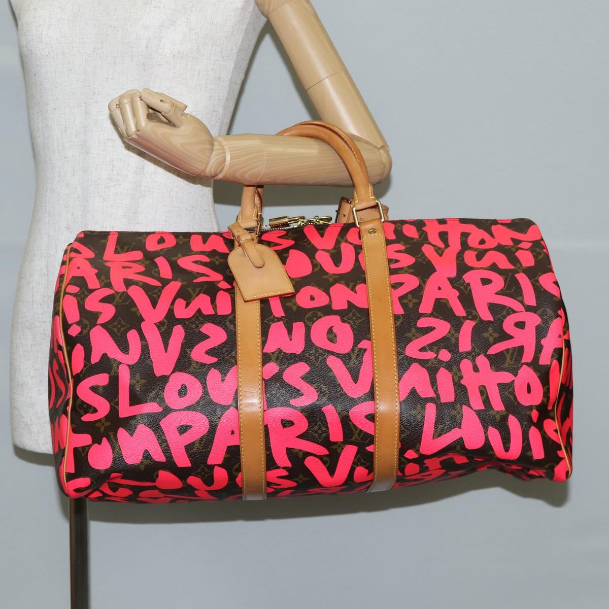 LOUIS VUITTON Monogram graffiti Keepall 50 Boston Bag Gold M93698 Auth 131813SV