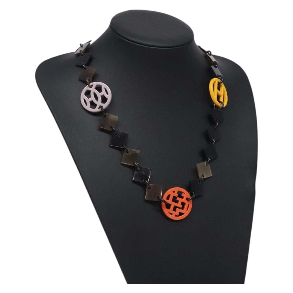 HERMES Buffalo Horn Diva Necklace plastic Orange Auth 131852