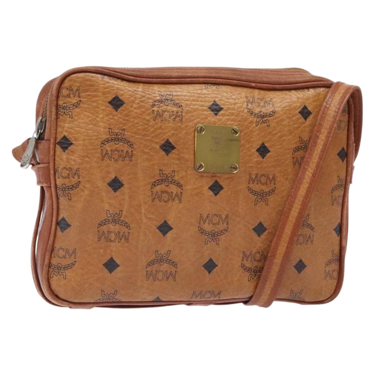 MCM Logogram Vicetos Shoulder Bag PVC Brown Gold Auth 131889