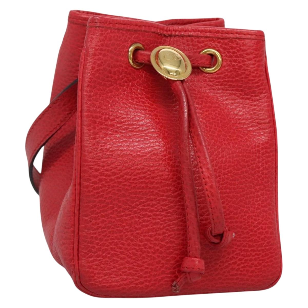 Christian Dior Pouch Hand Bag Leather Red Gold Auth 131910