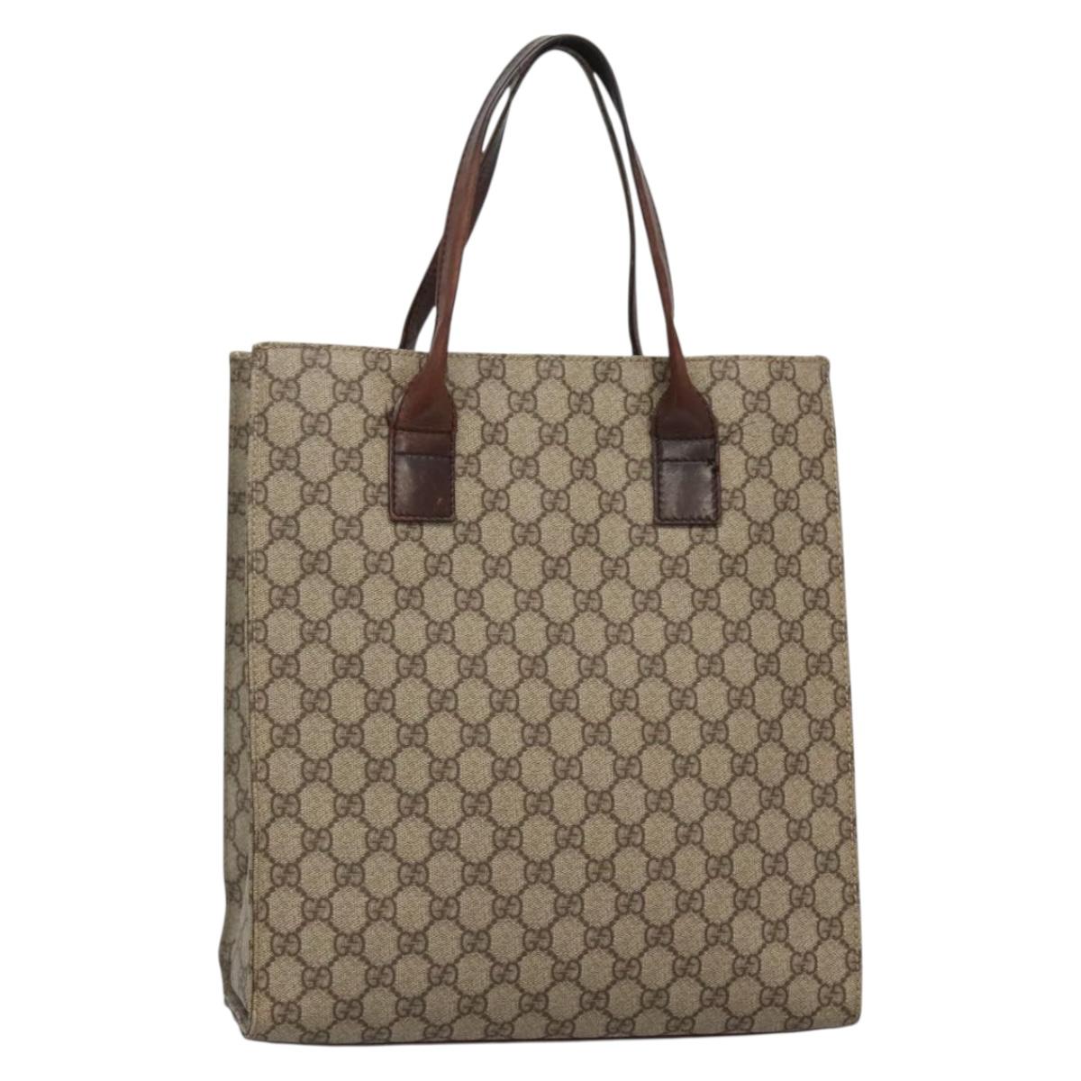 GUCCI GG Supreme Hand Bag PVC Leather Beige Silver 91249 Auth 131920