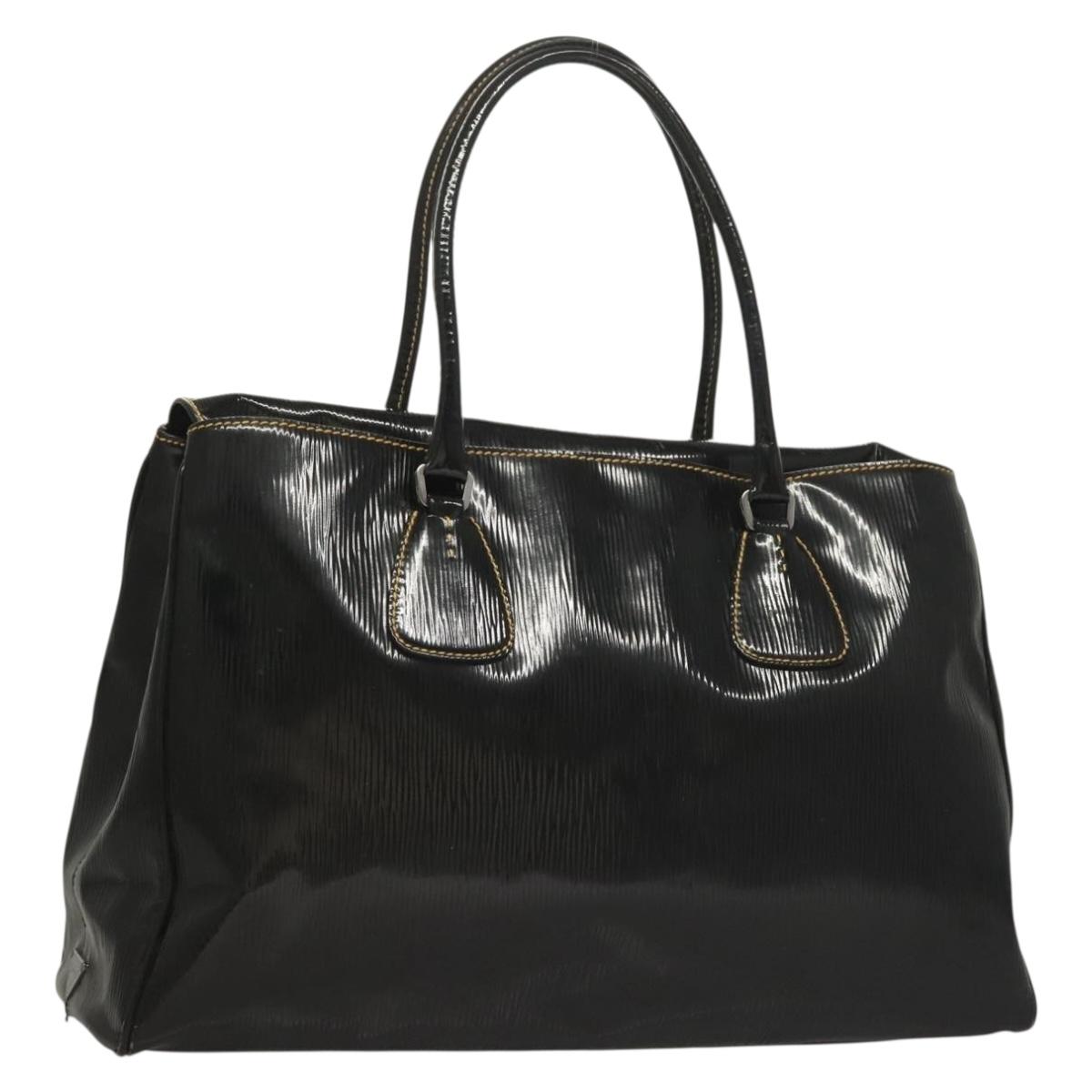 PRADA Tote Bag Patent leather Black Auth 131925