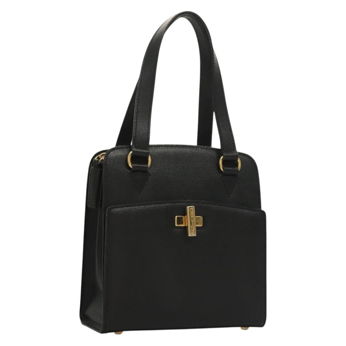 CELINE Hand Bag Leather Black Gold Auth 131930