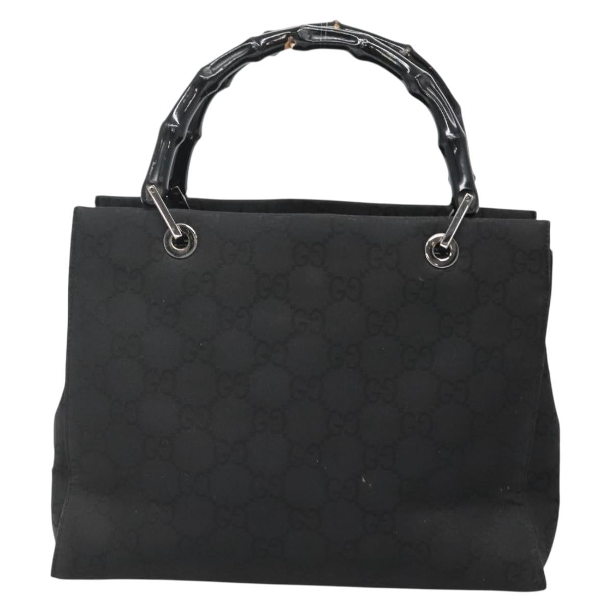 GUCCI Bamboo GG Canvas Hand Bag Nylon Black 002 1016 Auth 131953