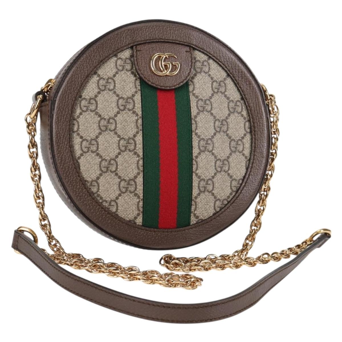 GUCCI GG Marmont Web Sherry Line Chain Bag PVC Beige Gold 550618 Auth 131980M