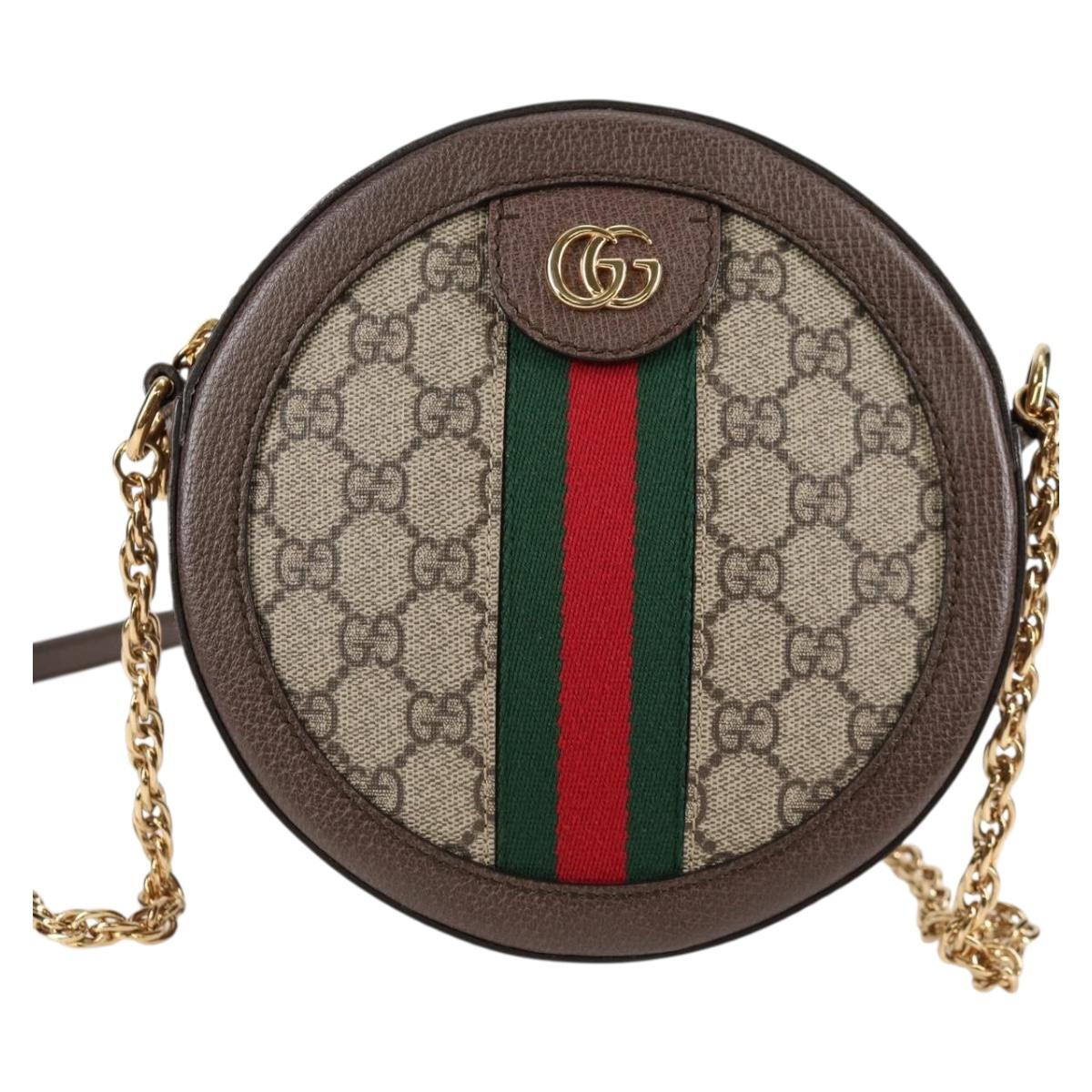 GUCCI GG Marmont Web Sherry Line Chain Bag PVC Beige Gold 550618 Auth 131980M