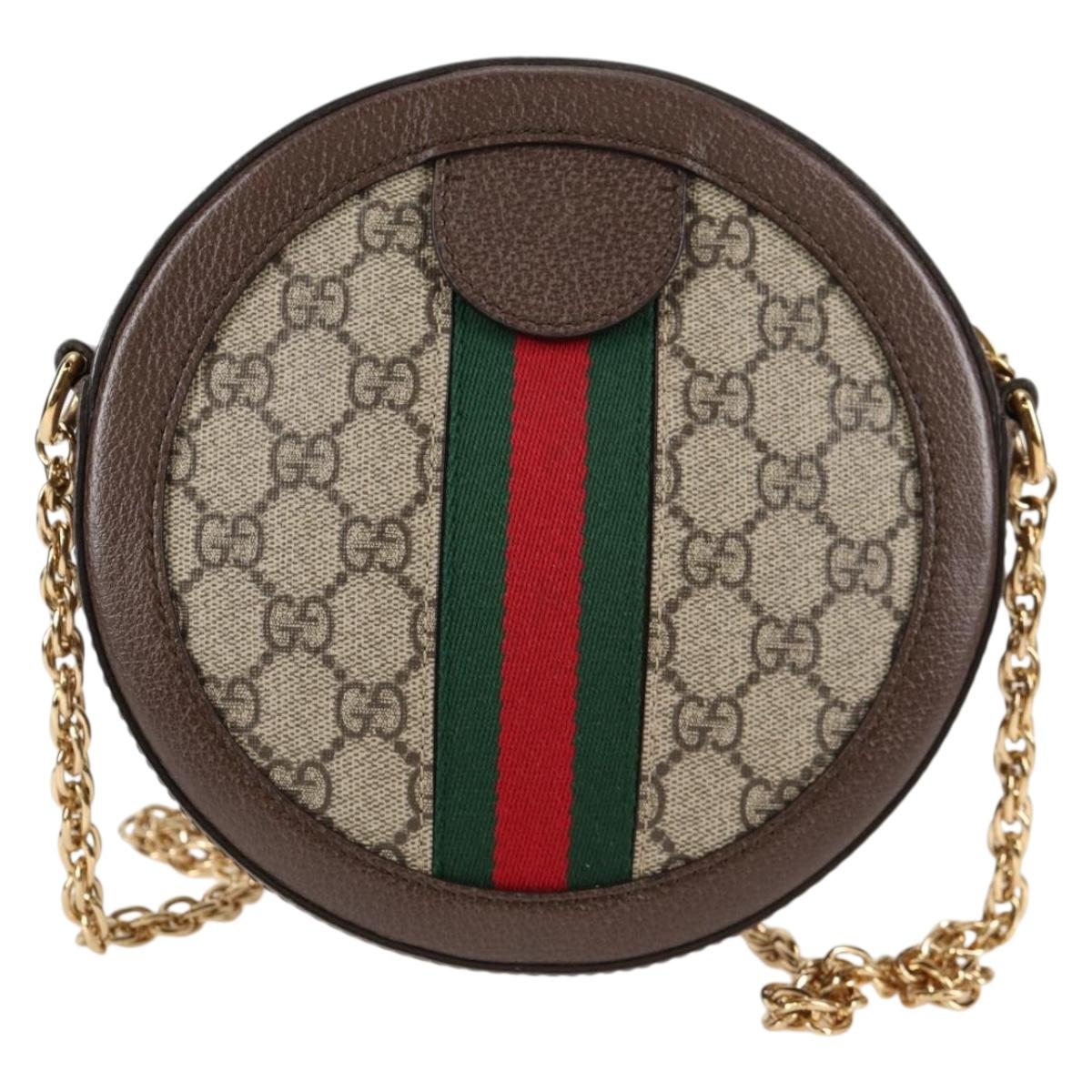 GUCCI GG Marmont Web Sherry Line Chain Bag PVC Beige Gold 550618 Auth 131980M