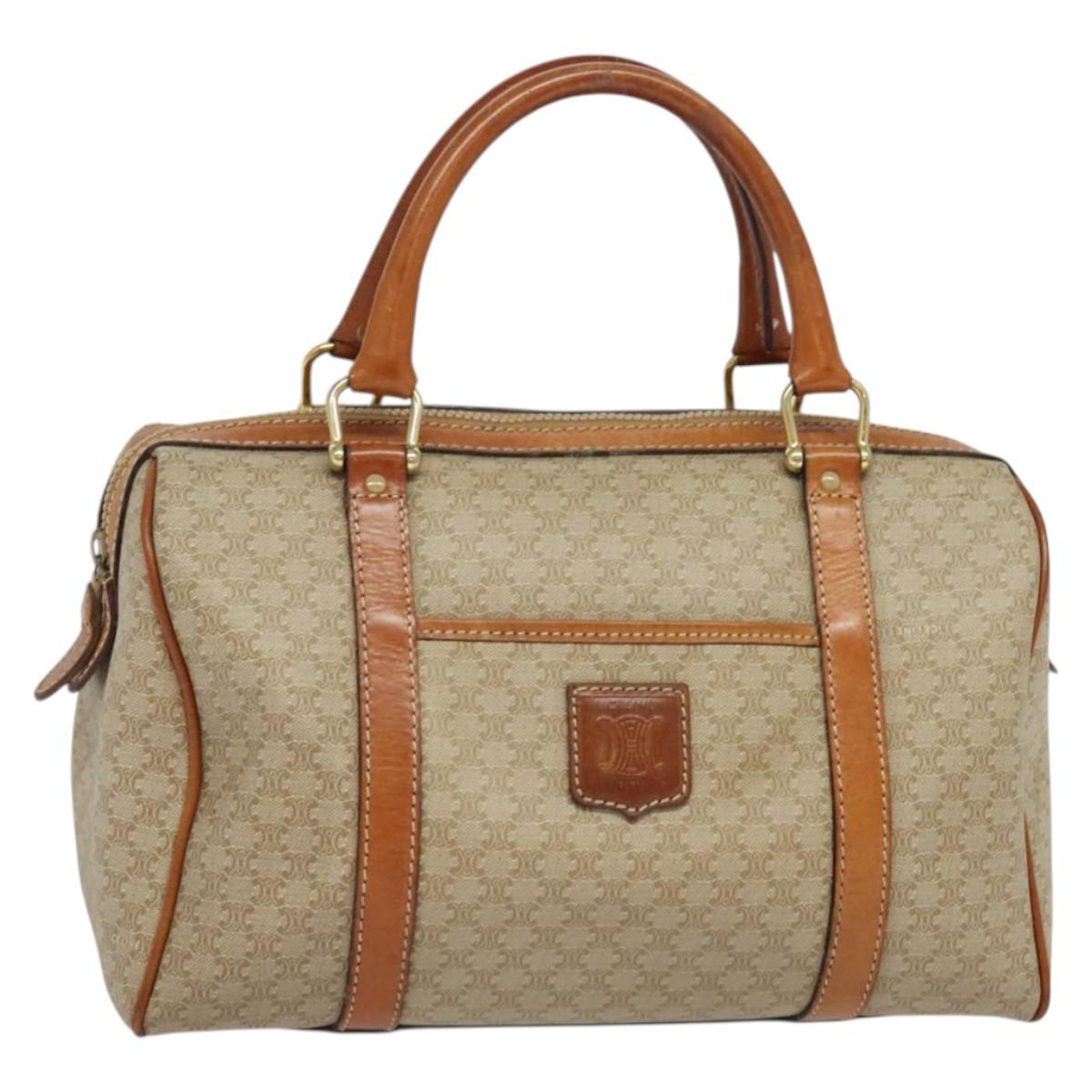 CELINE Macadam Canvas Hand Bag PVC Beige Gold Auth 131982