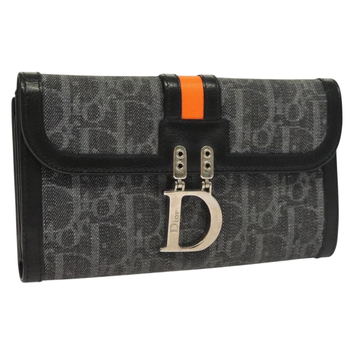 Christian Dior Trotter Canvas Flight Line Wallet Gray Silver Auth 132011