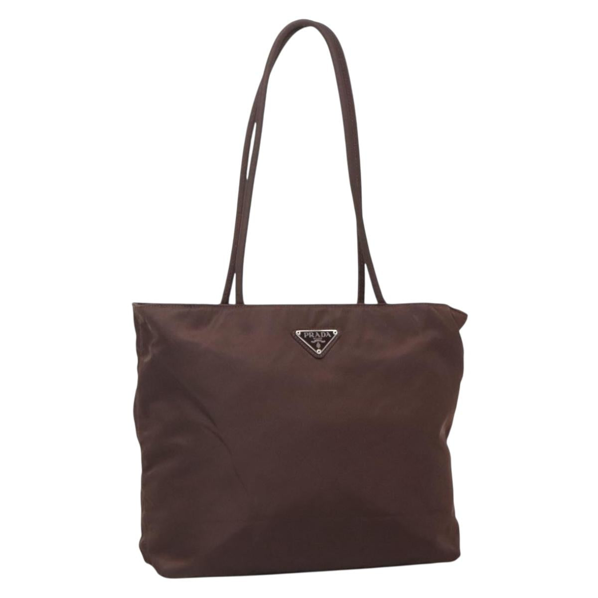 PRADA Tote Bag Nylon Brown Silver Auth 132012