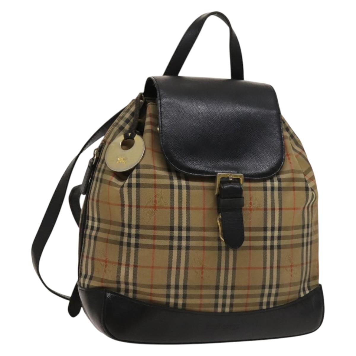 Burberrys Nova Check Backpack Canvas Beige Gold Auth 132014
