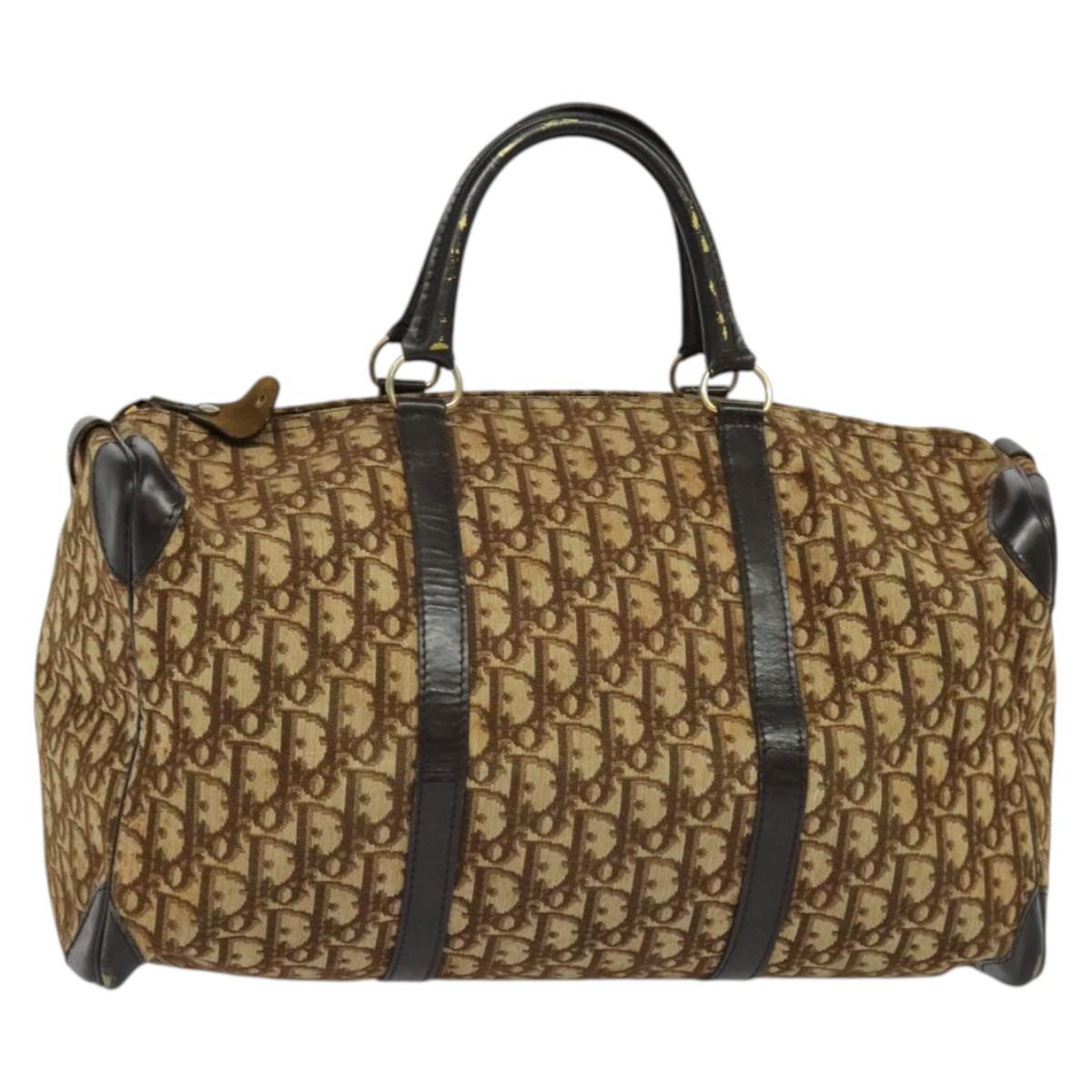 Christian Dior Trotter Canvas Boston Bag Brown Gold Auth 132015