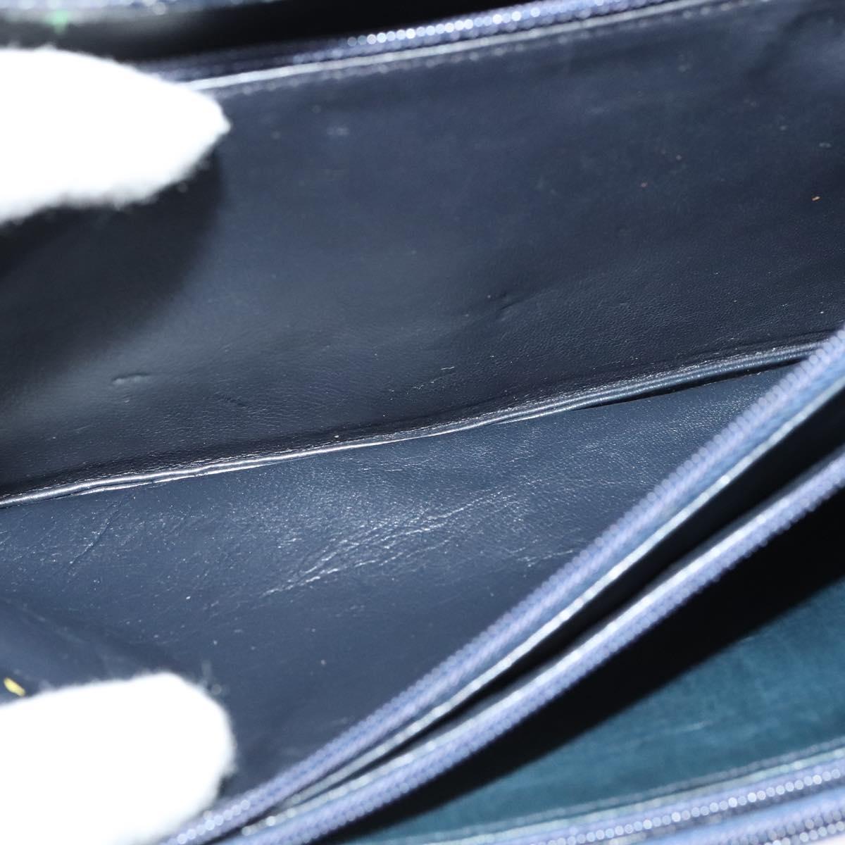 CELINE Shoulder Bag Leather Navy Gold Auth 132033