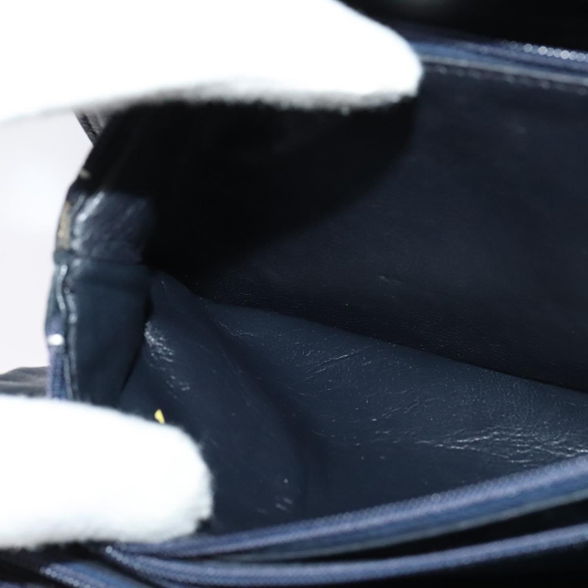 CELINE Shoulder Bag Leather Navy Gold Auth 132033