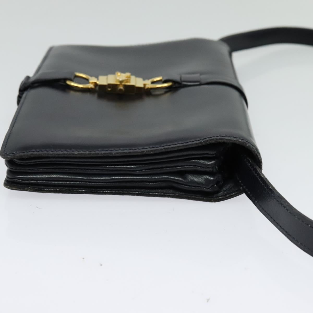CELINE Shoulder Bag Leather Navy Gold Auth 132033