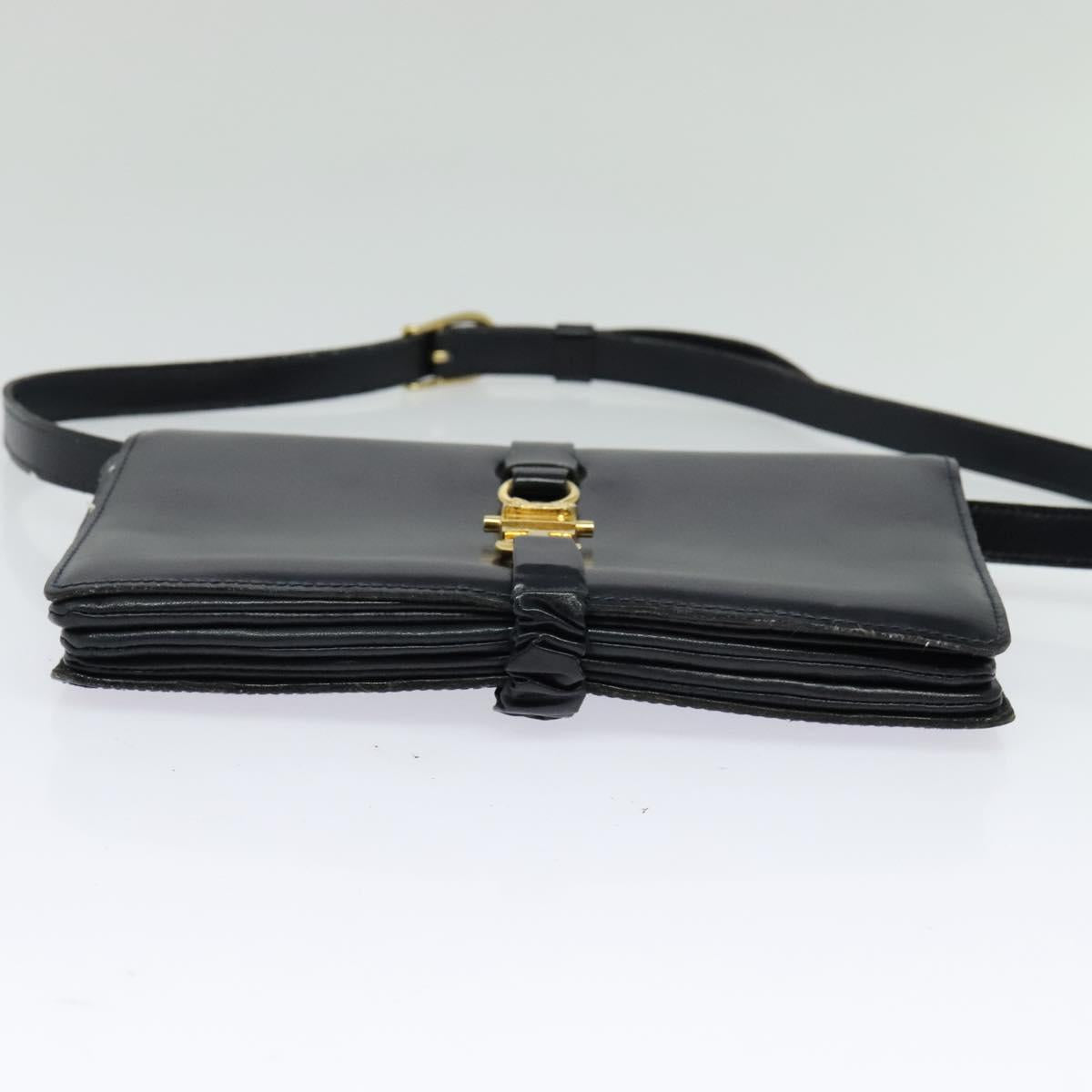 CELINE Shoulder Bag Leather Navy Gold Auth 132033