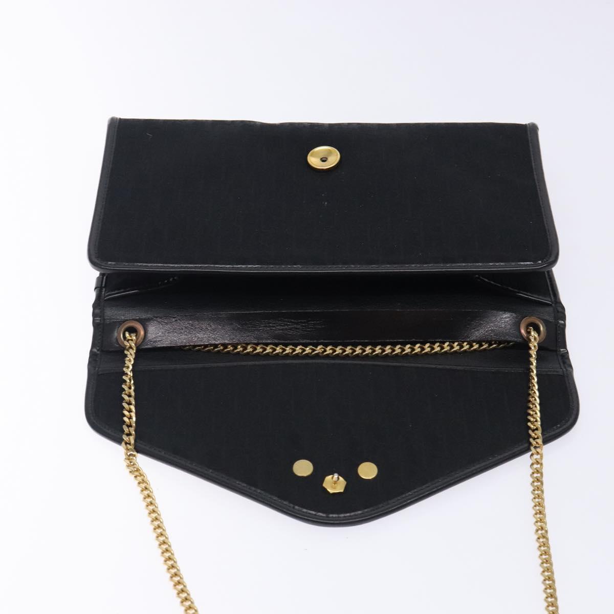 Christian Dior Trotter Canvas Chain Shoulder Bag Black Gold Auth 132040