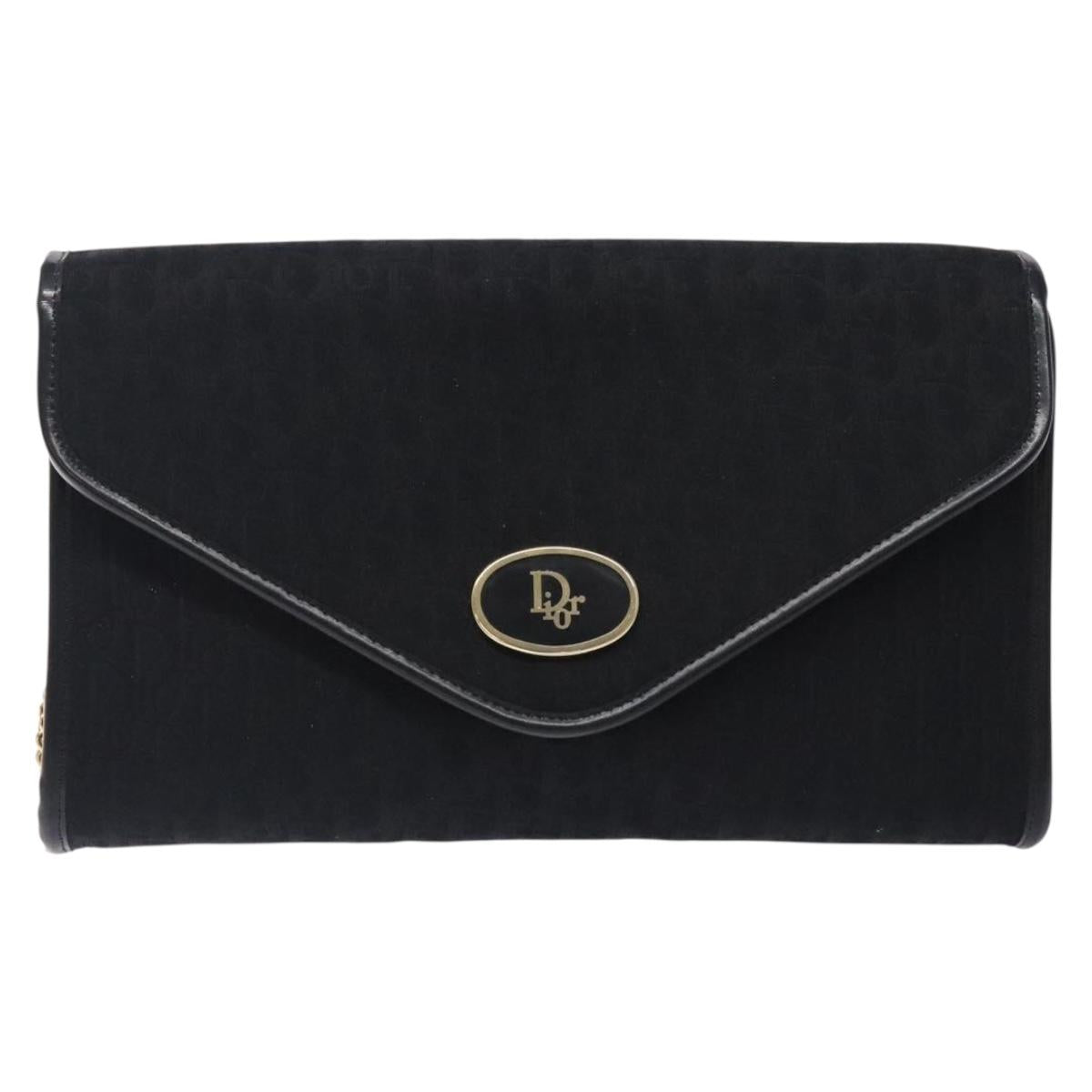 Christian Dior Trotter Canvas Chain Shoulder Bag Black Gold Auth 132040