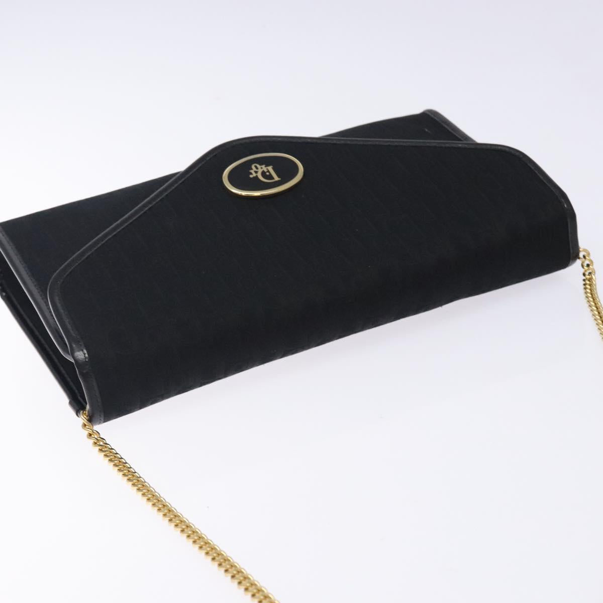 Christian Dior Trotter Canvas Chain Shoulder Bag Black Gold Auth 132040