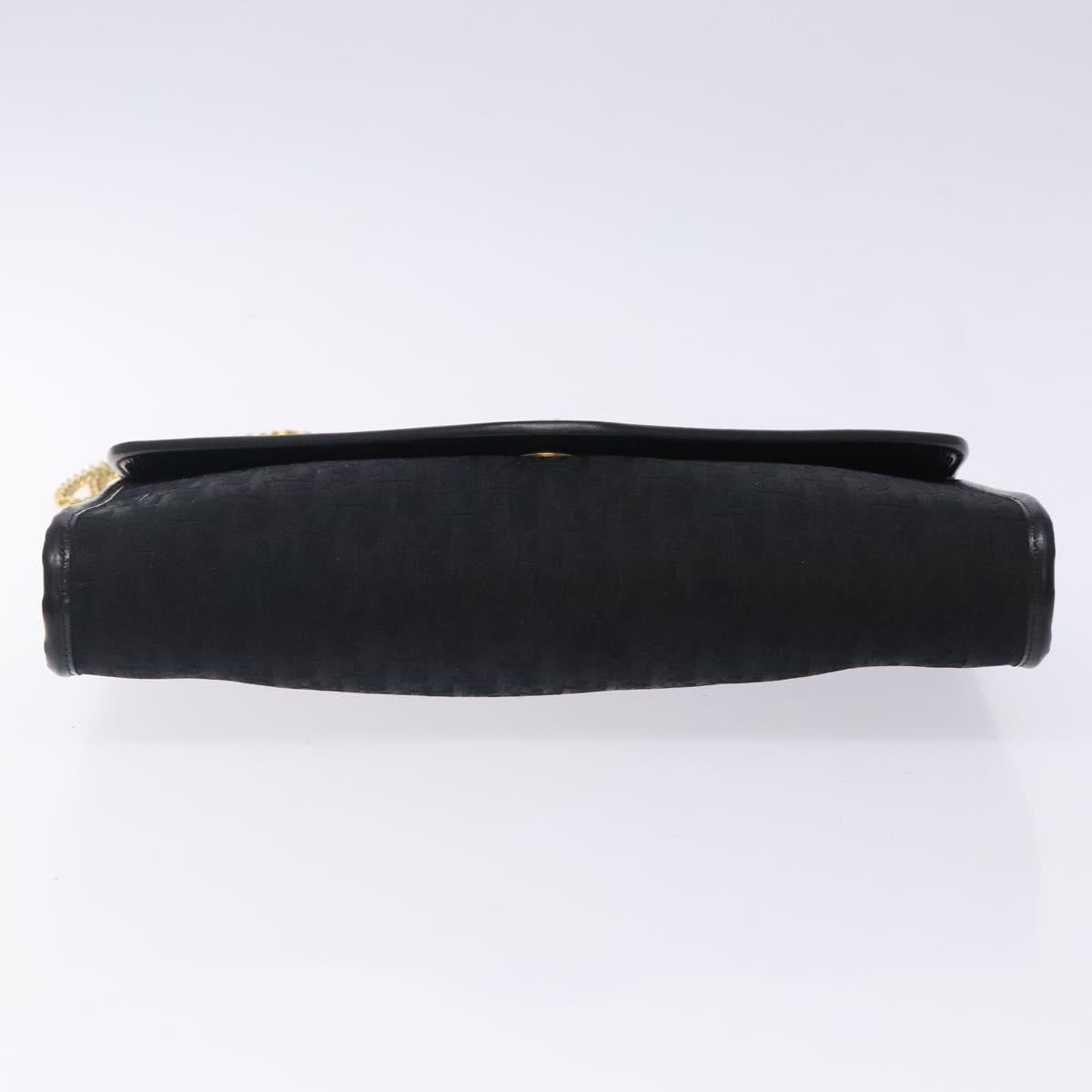 Christian Dior Trotter Canvas Chain Shoulder Bag Black Gold Auth 132040