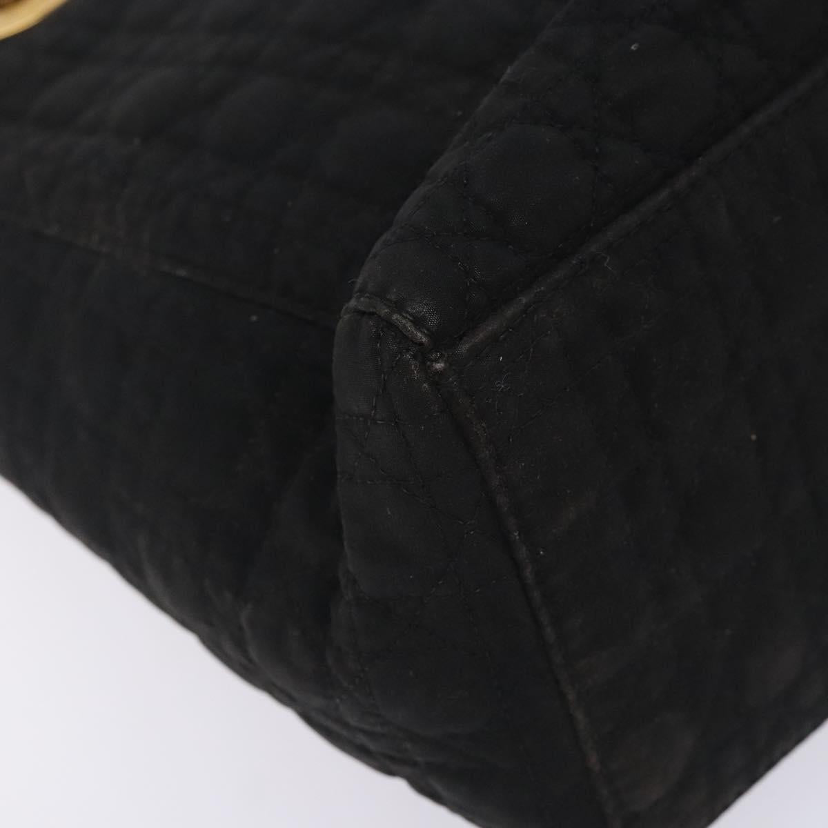Christian Dior Canage Hand Bag Nylon Black Gold Auth 132045