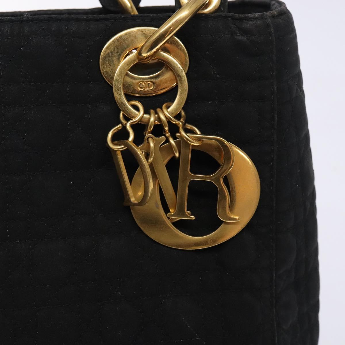 Christian Dior Canage Hand Bag Nylon Black Gold Auth 132045