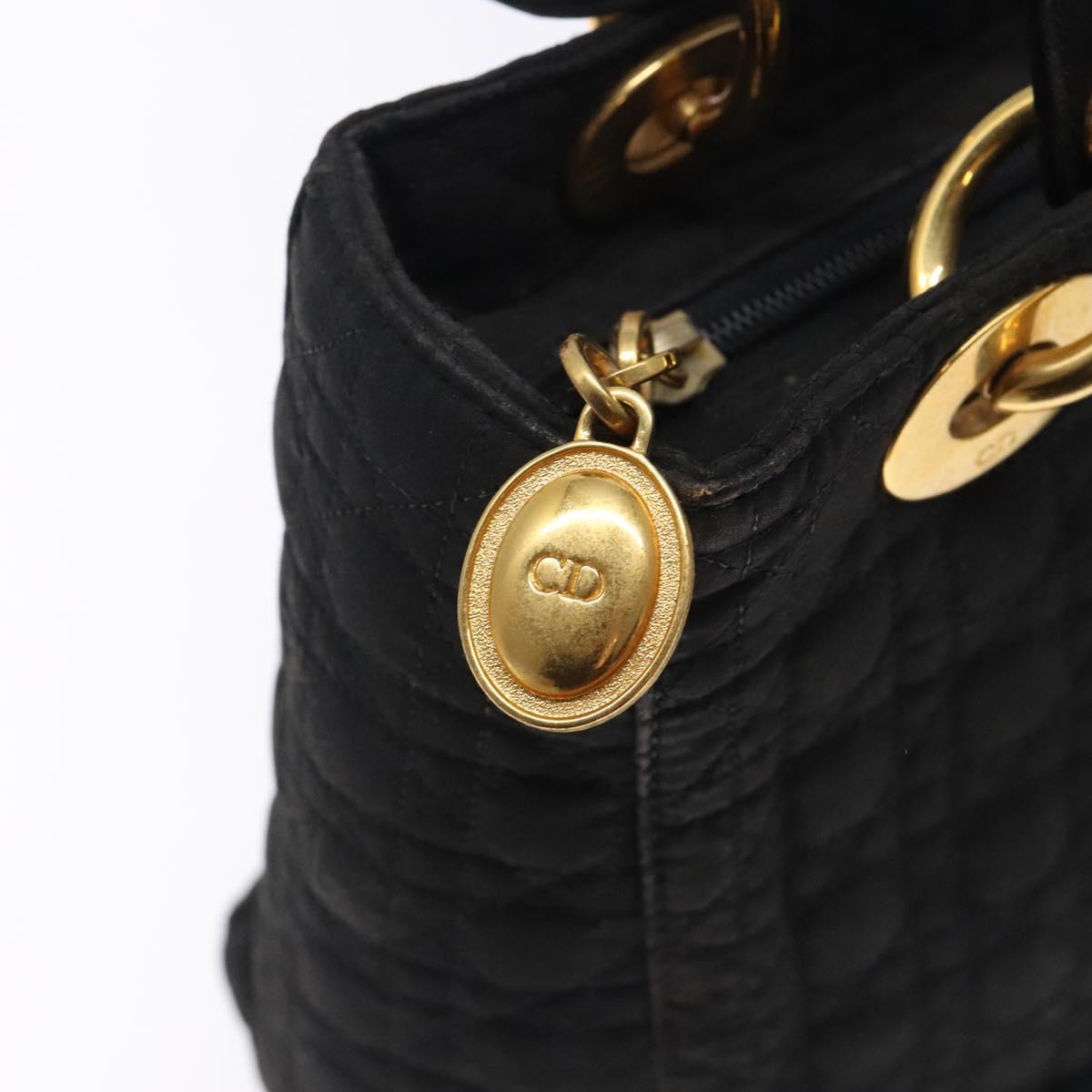 Christian Dior Canage Hand Bag Nylon Black Gold Auth 132045