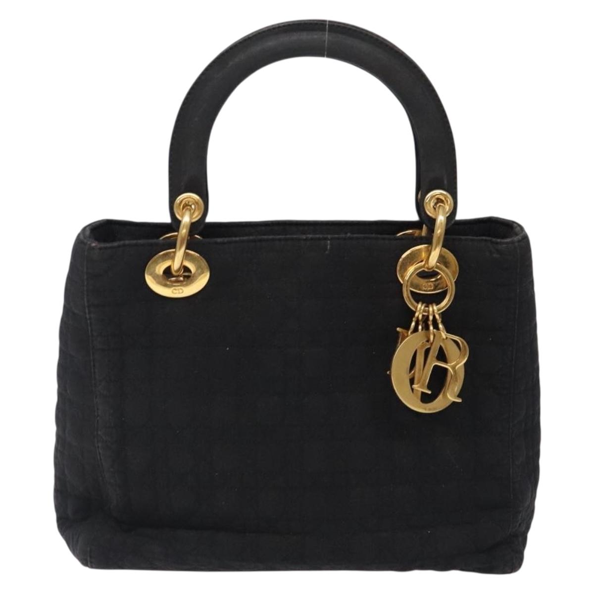 Christian Dior Canage Hand Bag Nylon Black Gold Auth 132045