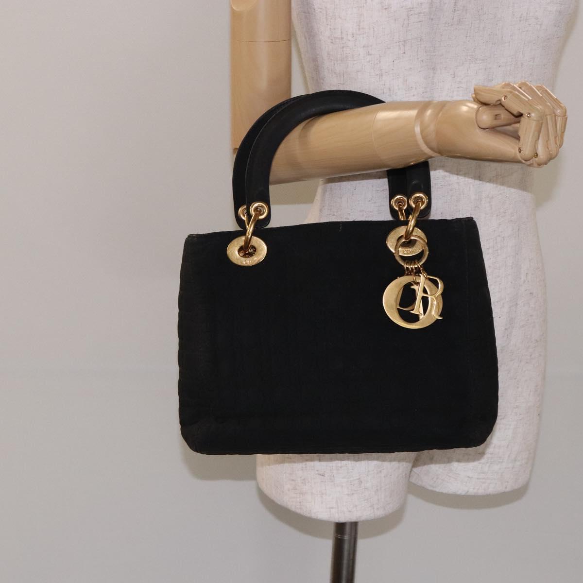 Christian Dior Canage Hand Bag Nylon Black Gold Auth 132045