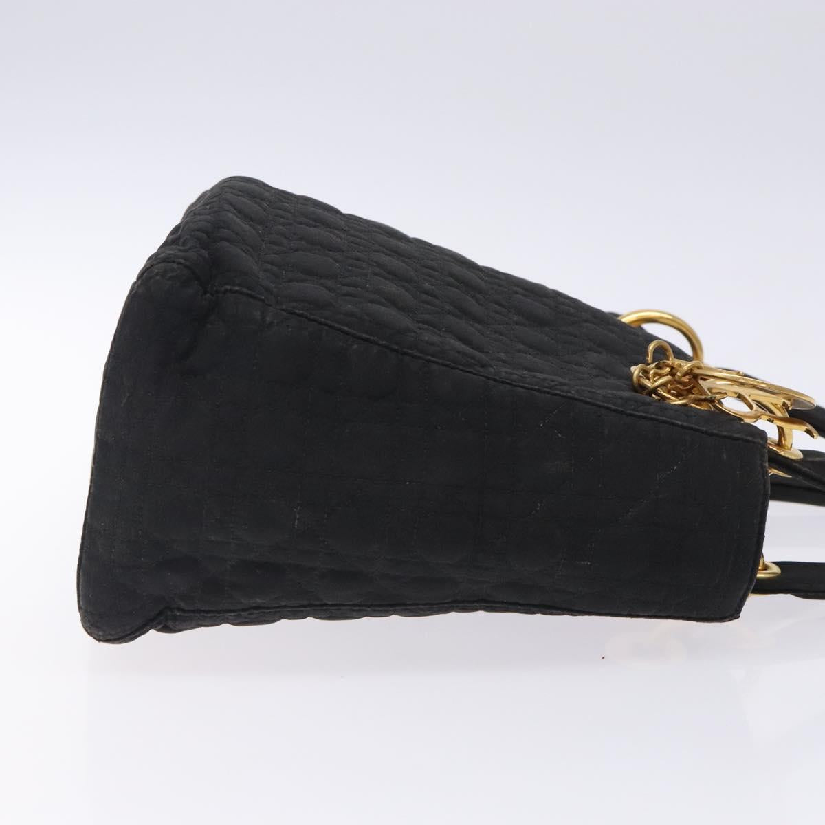 Christian Dior Canage Hand Bag Nylon Black Gold Auth 132045