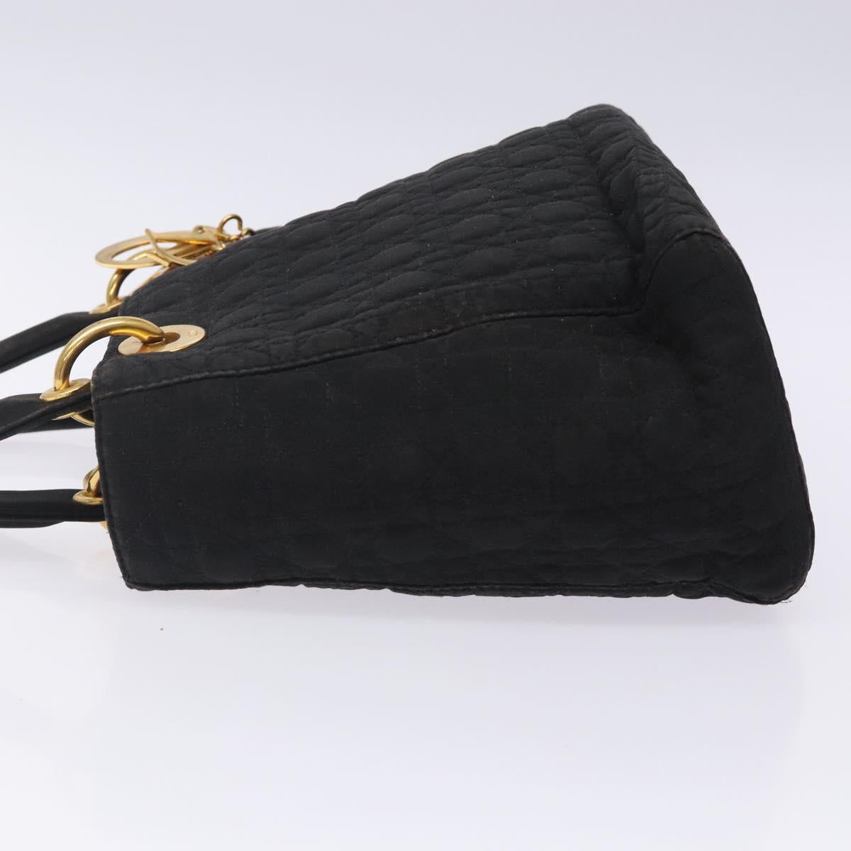 Christian Dior Canage Hand Bag Nylon Black Gold Auth 132045