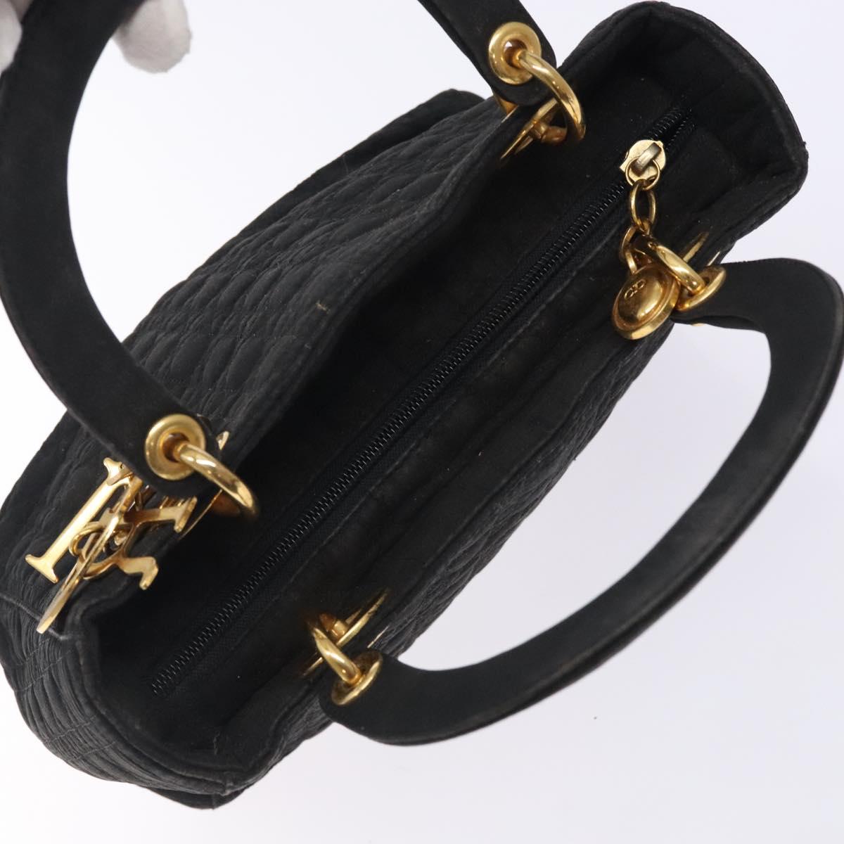 Christian Dior Canage Hand Bag Nylon Black Gold Auth 132045