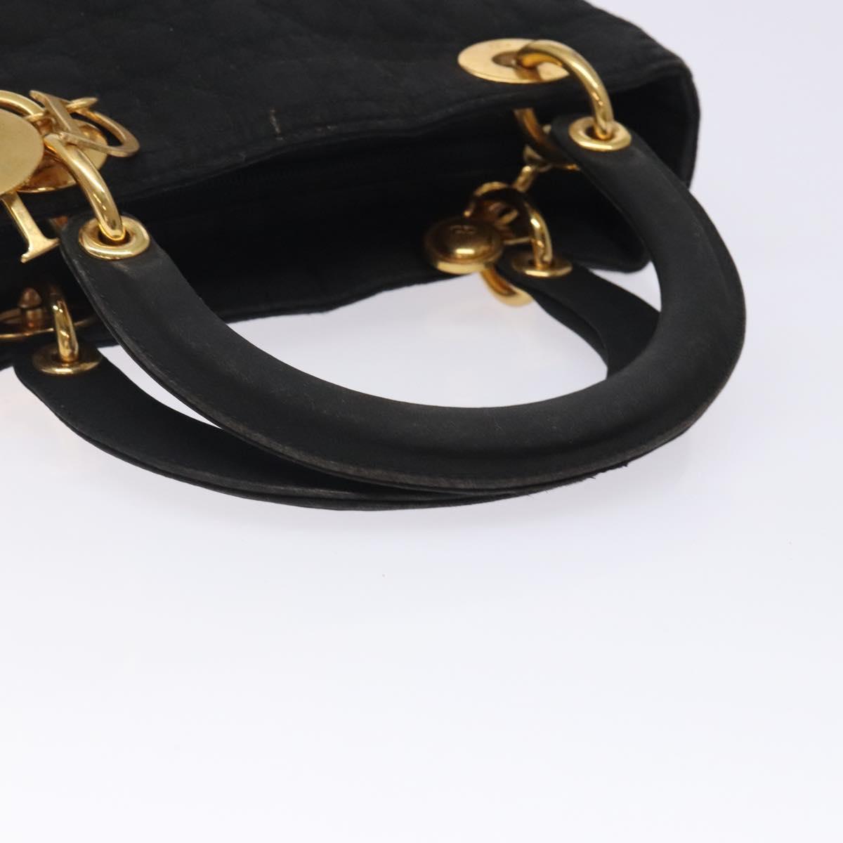 Christian Dior Canage Hand Bag Nylon Black Gold Auth 132045