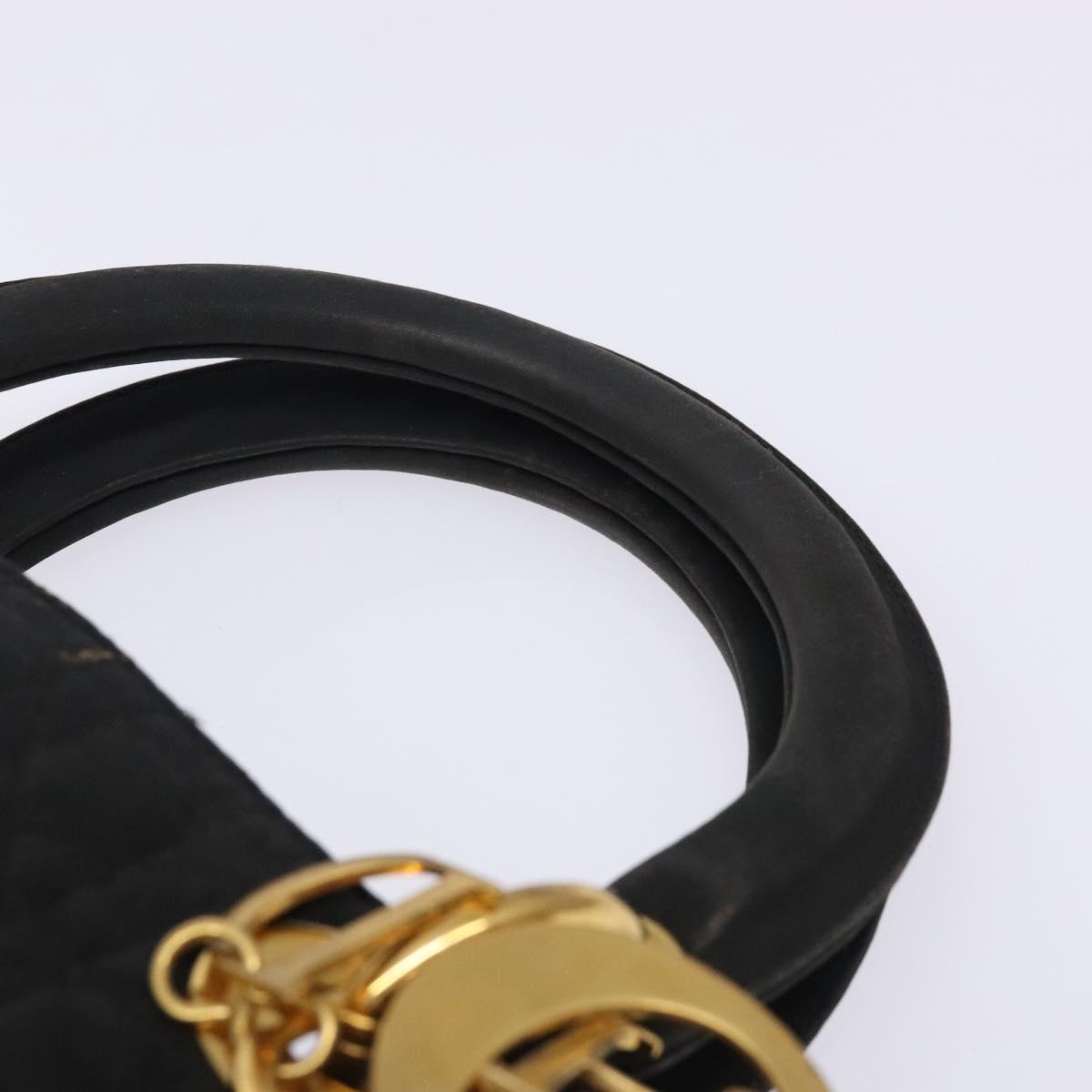Christian Dior Canage Hand Bag Nylon Black Gold Auth 132045