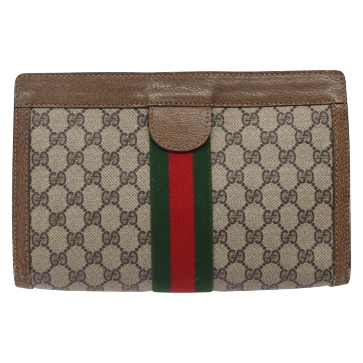 GUCCI GG Supreme Web Sherry Line Clutch Bag PVC Beige 001 014 2125 Auth 132048