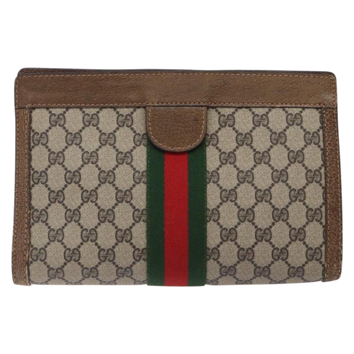 GUCCI GG Supreme Web Sherry Line Clutch Bag PVC Beige 001 014 2125 Auth 132048
