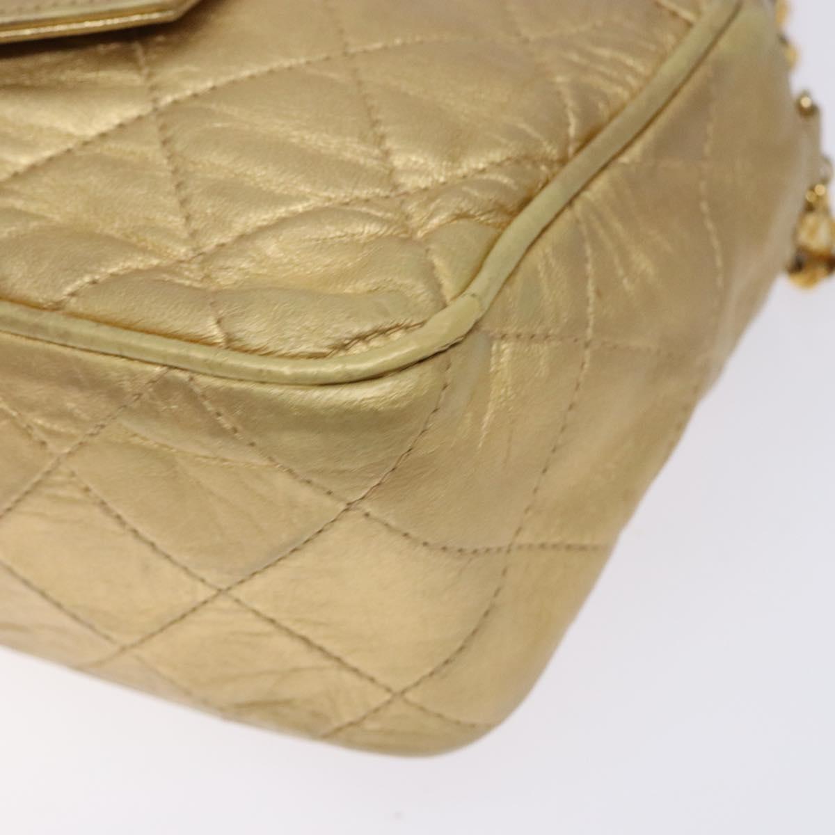 CHANEL Matelasse COCO Mark Chain Shoulder Bag Lamb Skin Gold CC Auth 132059A