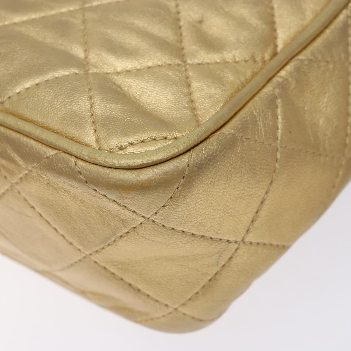 CHANEL Matelasse COCO Mark Chain Shoulder Bag Lamb Skin Gold CC Auth 132059A