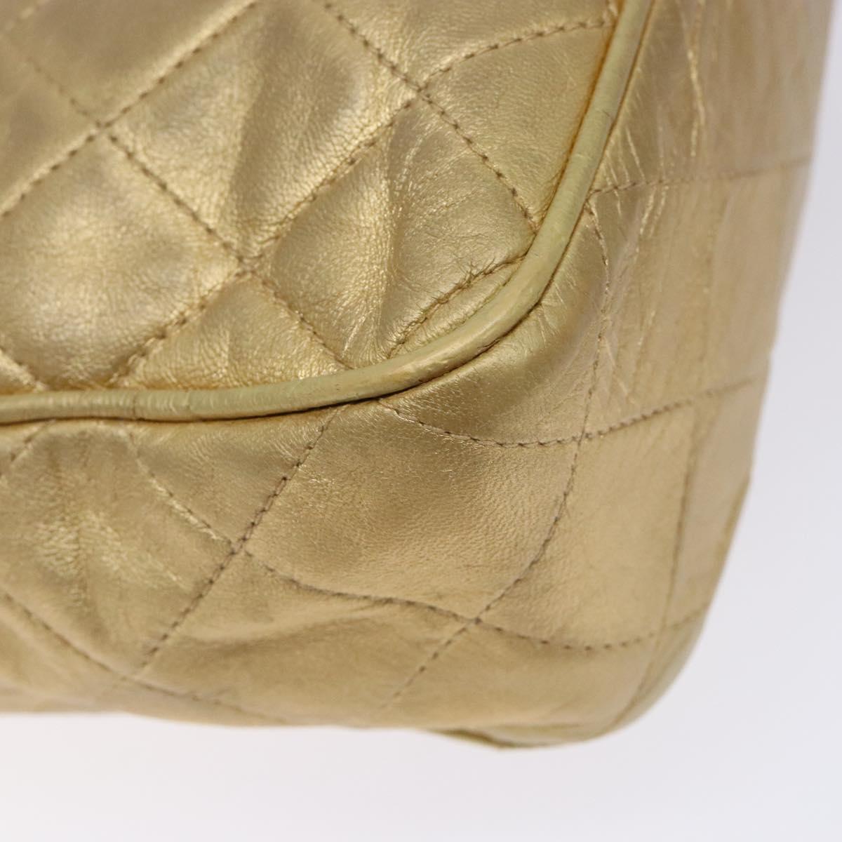 CHANEL Matelasse COCO Mark Chain Shoulder Bag Lamb Skin Gold CC Auth 132059A