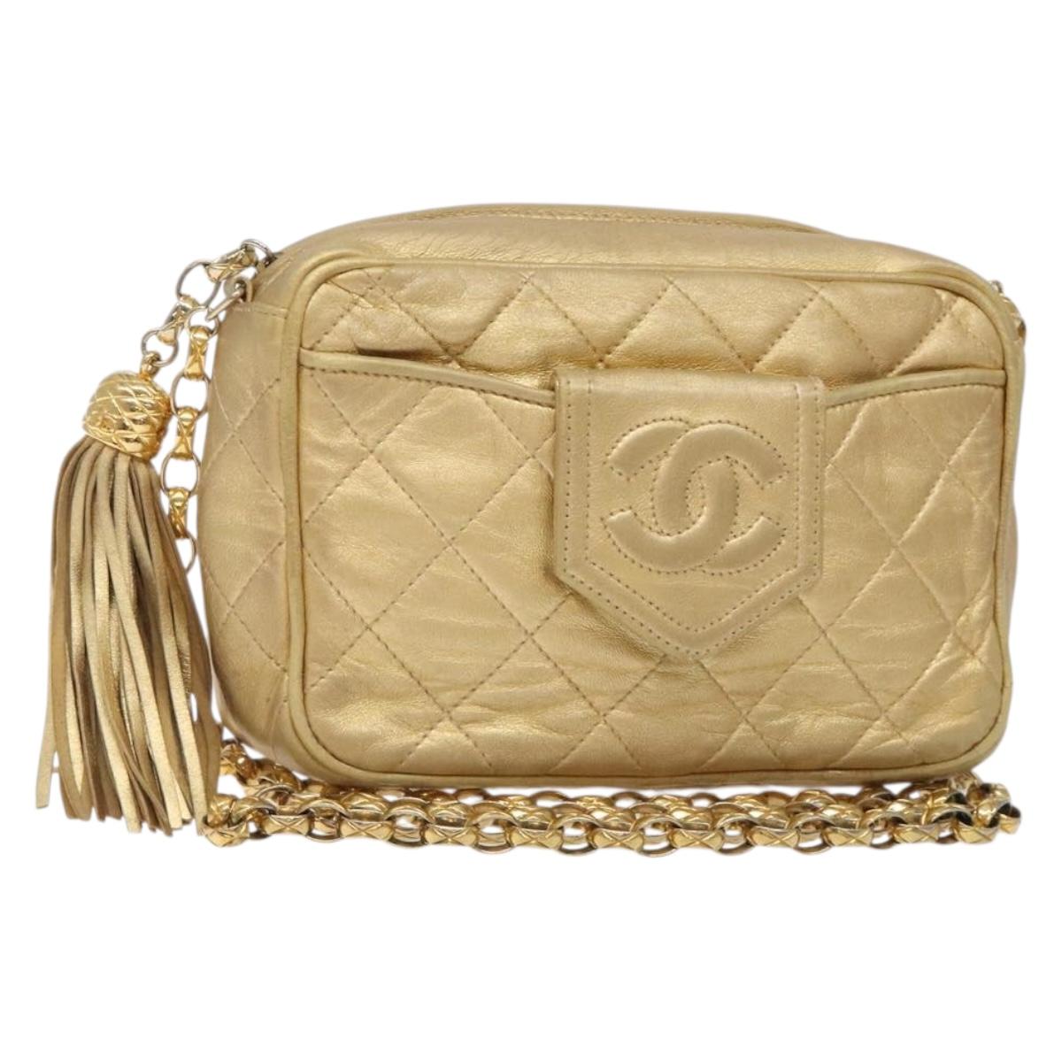 CHANEL Matelasse COCO Mark Chain Shoulder Bag Lamb Skin Gold CC Auth 132059A
