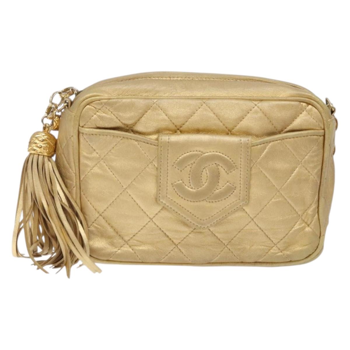 CHANEL Matelasse COCO Mark Chain Shoulder Bag Lamb Skin Gold CC Auth 132059A