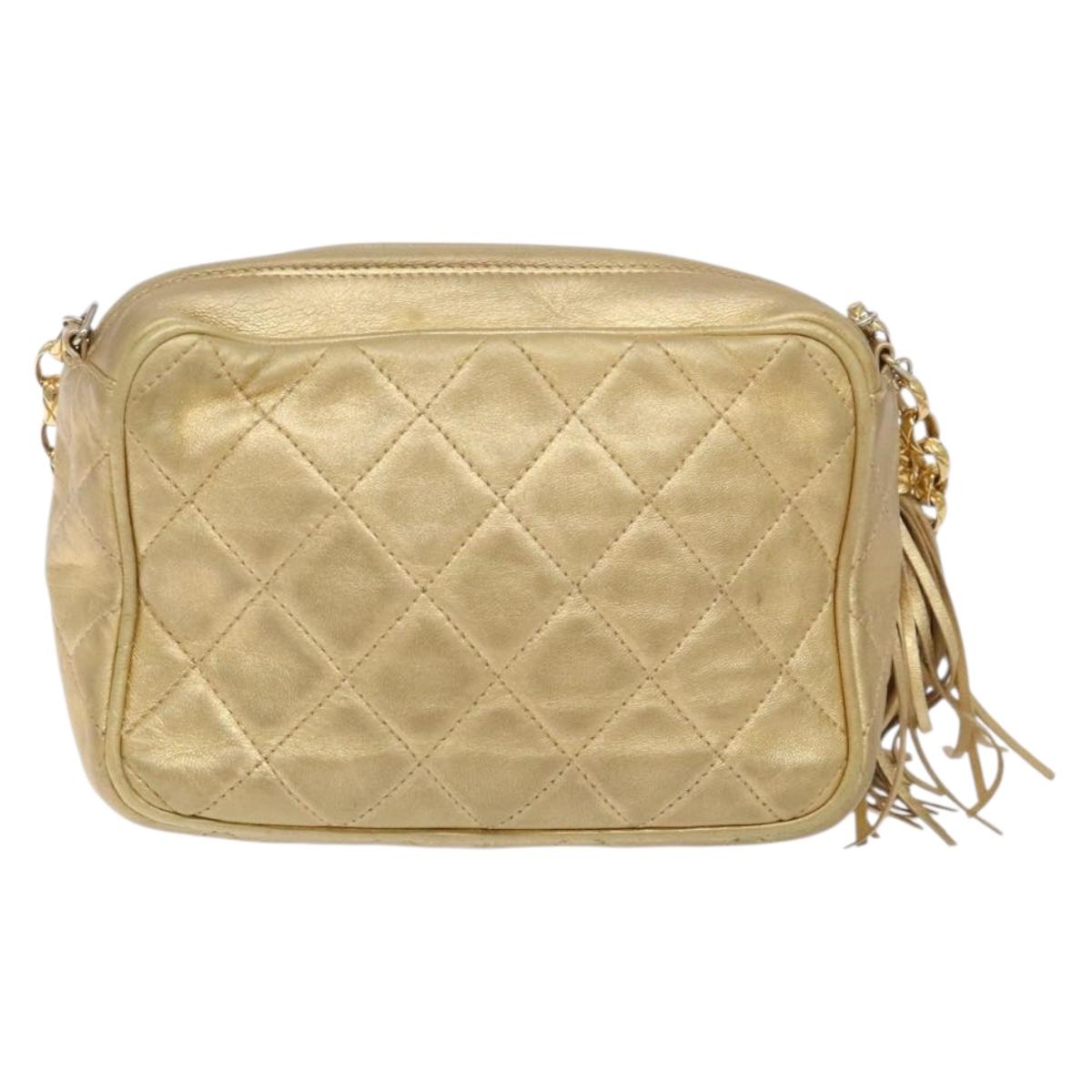 CHANEL Matelasse COCO Mark Chain Shoulder Bag Lamb Skin Gold CC Auth 132059A