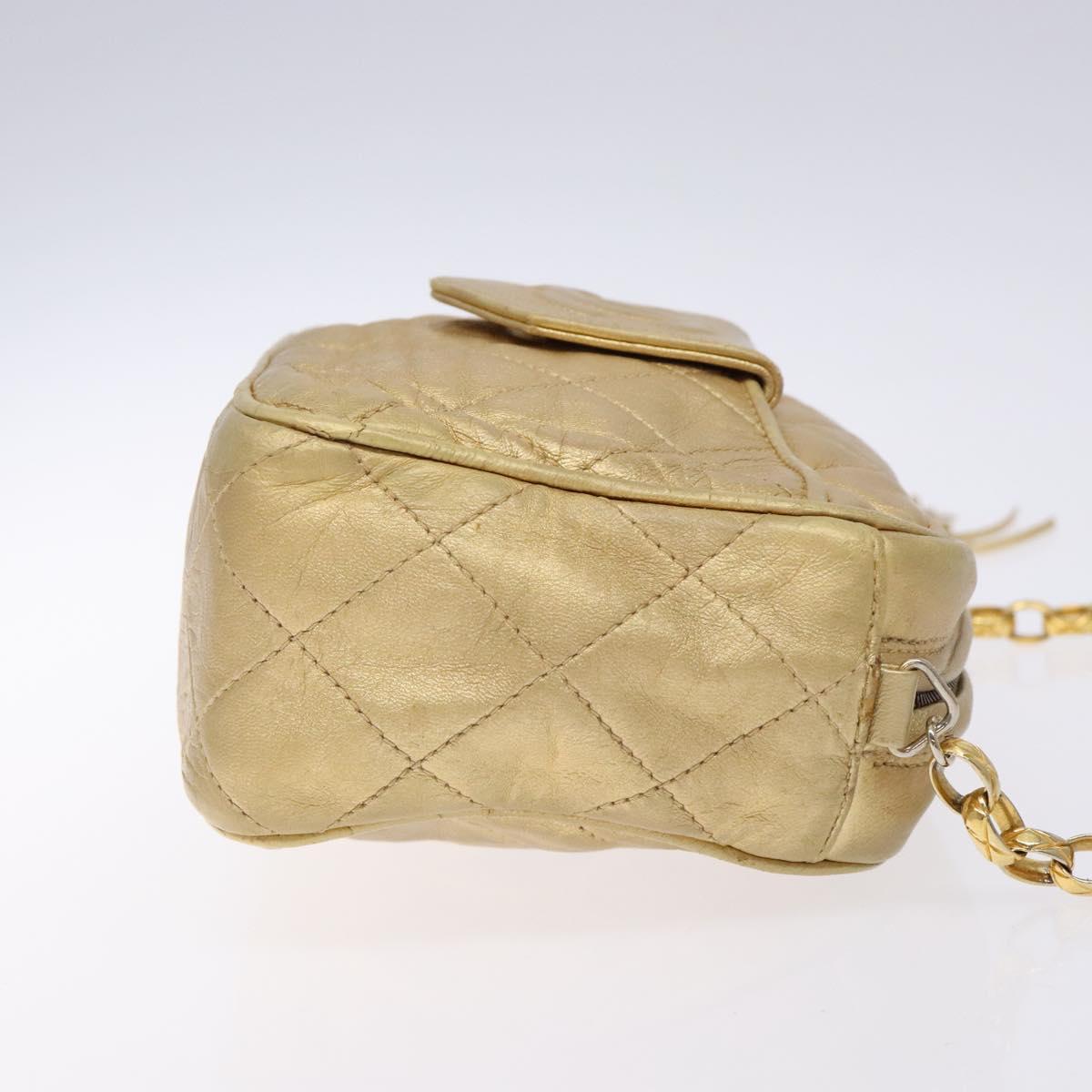 CHANEL Matelasse COCO Mark Chain Shoulder Bag Lamb Skin Gold CC Auth 132059A