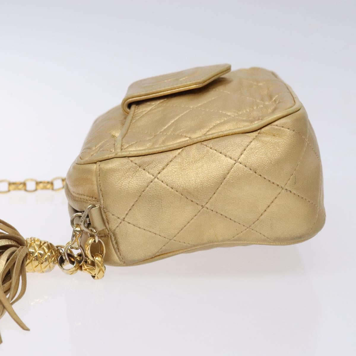 CHANEL Matelasse COCO Mark Chain Shoulder Bag Lamb Skin Gold CC Auth 132059A