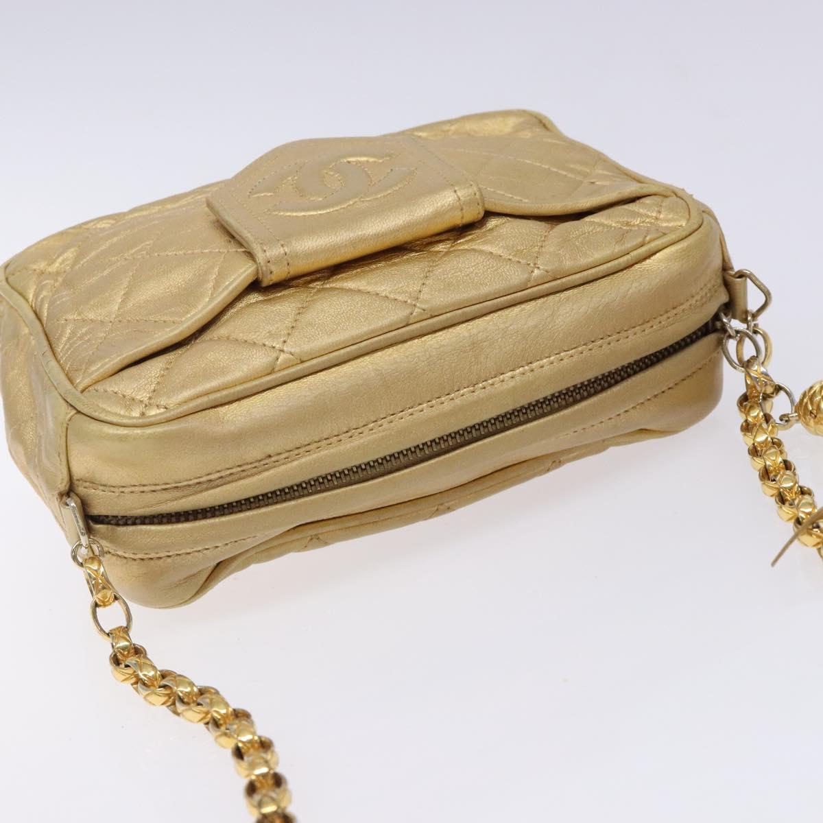CHANEL Matelasse COCO Mark Chain Shoulder Bag Lamb Skin Gold CC Auth 132059A
