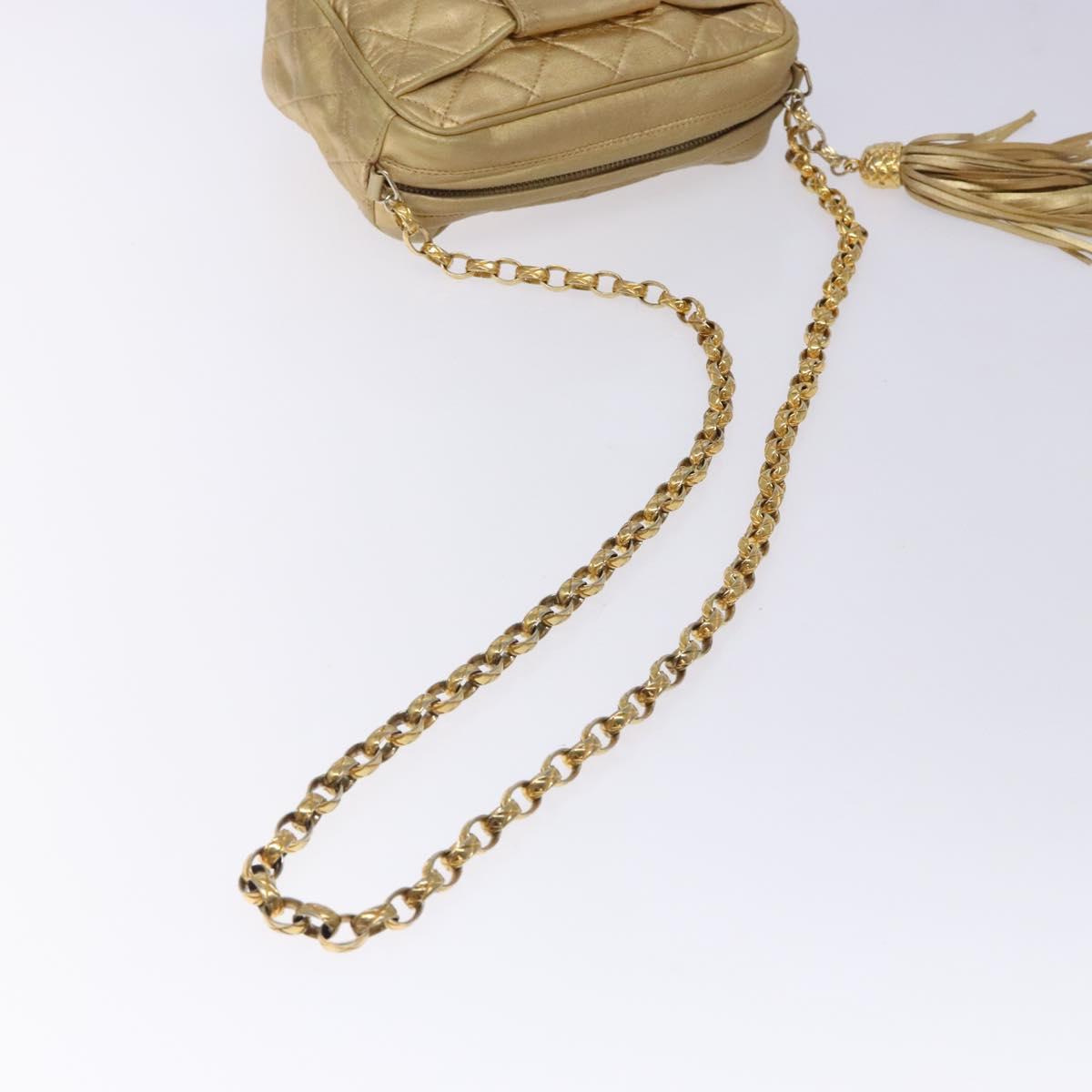 CHANEL Matelasse COCO Mark Chain Shoulder Bag Lamb Skin Gold CC Auth 132059A