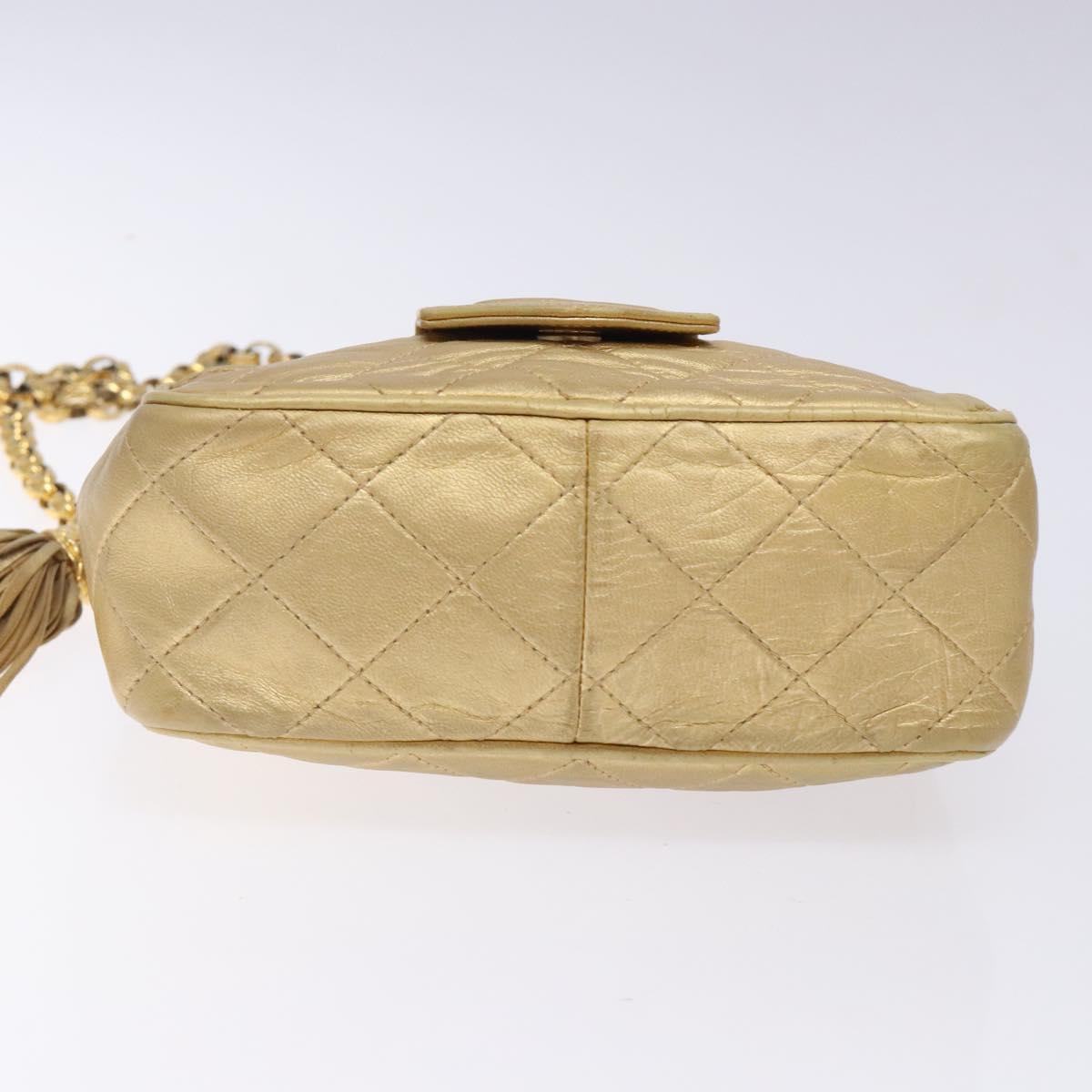 CHANEL Matelasse COCO Mark Chain Shoulder Bag Lamb Skin Gold CC Auth 132059A