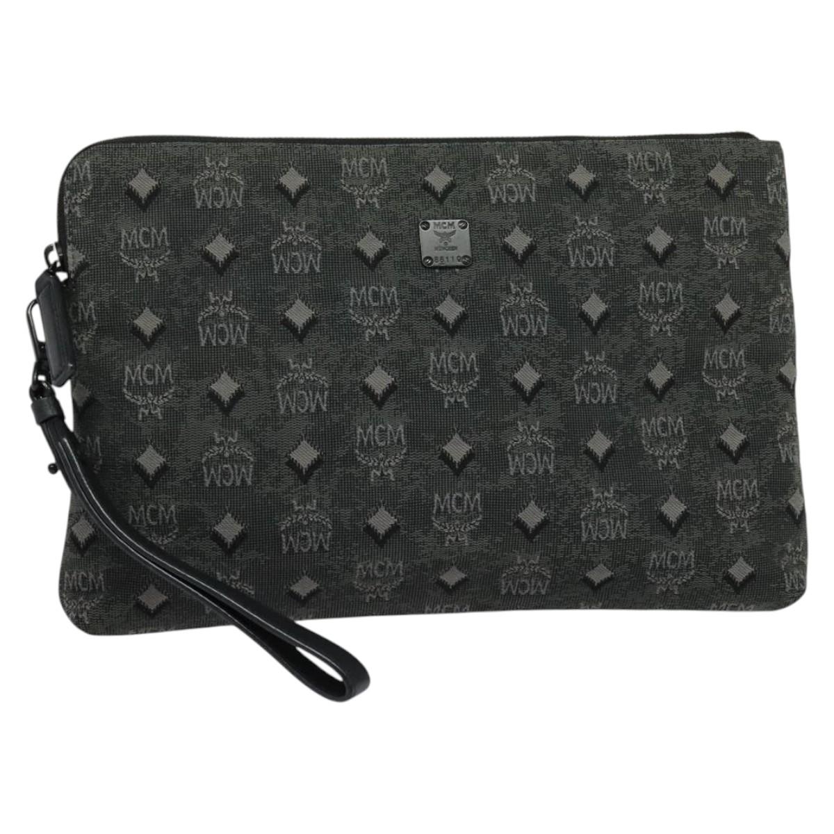 MCM Logogram Vicetos Clutch Bag Canvas Gray Auth 132067