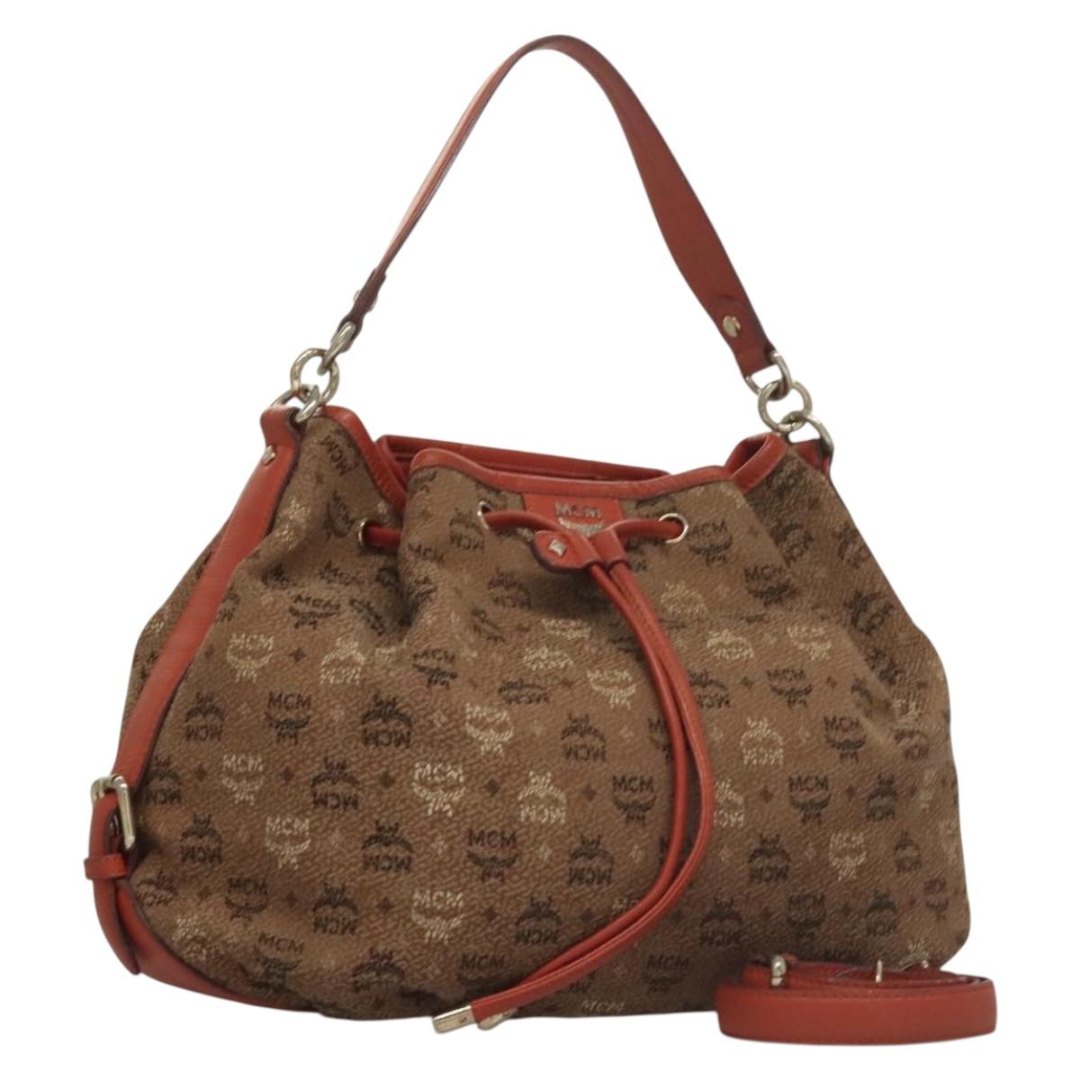 MCM Logogram Vicetos Shoulder Bag Canvas 2way Brown Gold Auth 132068